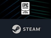 Logotipo de la tienda de Epic Games colocado sobre el logotipo de Steam (Fuente de la imagen: Epic Games, Steam con ediciones)
